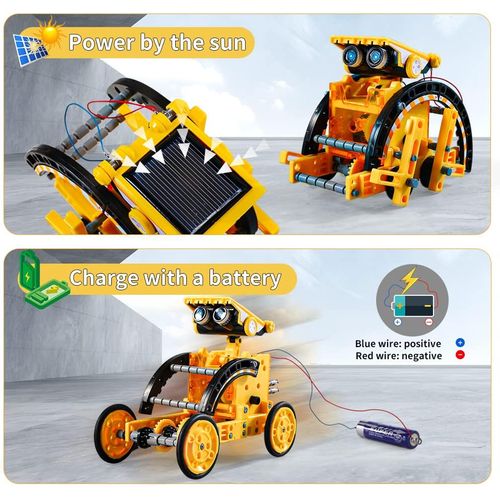 DIY 12 In 1 Solar Powered Science Intelligent Fun Robot Toy - Yellow - Image 3